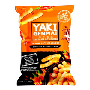 Prawn Rice Crackers  from Thailand Cuttlefish with Chilli Flavor Brand YAKI GENMAI Snack sachet packaging Size 60 gm