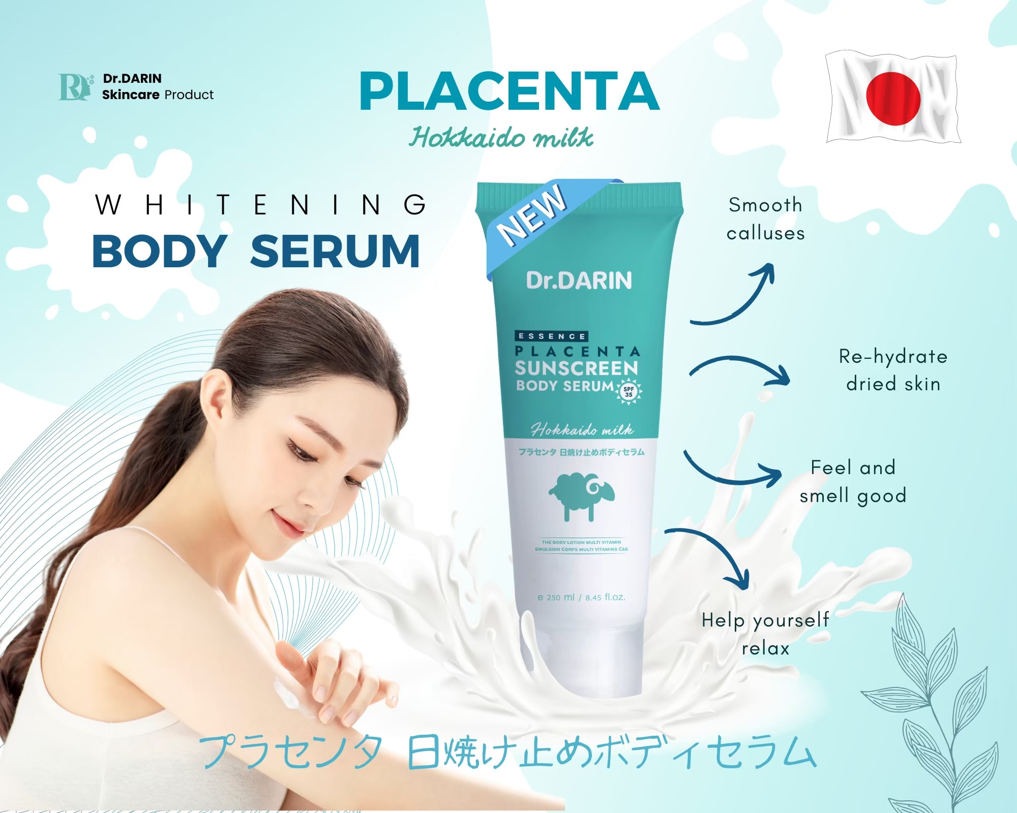 Best Price Body Cream Placenta Sunscreen Body Serum SPF50++ Hokkaido Milk Whitening Body Serum Smooth Calluses from Thailand