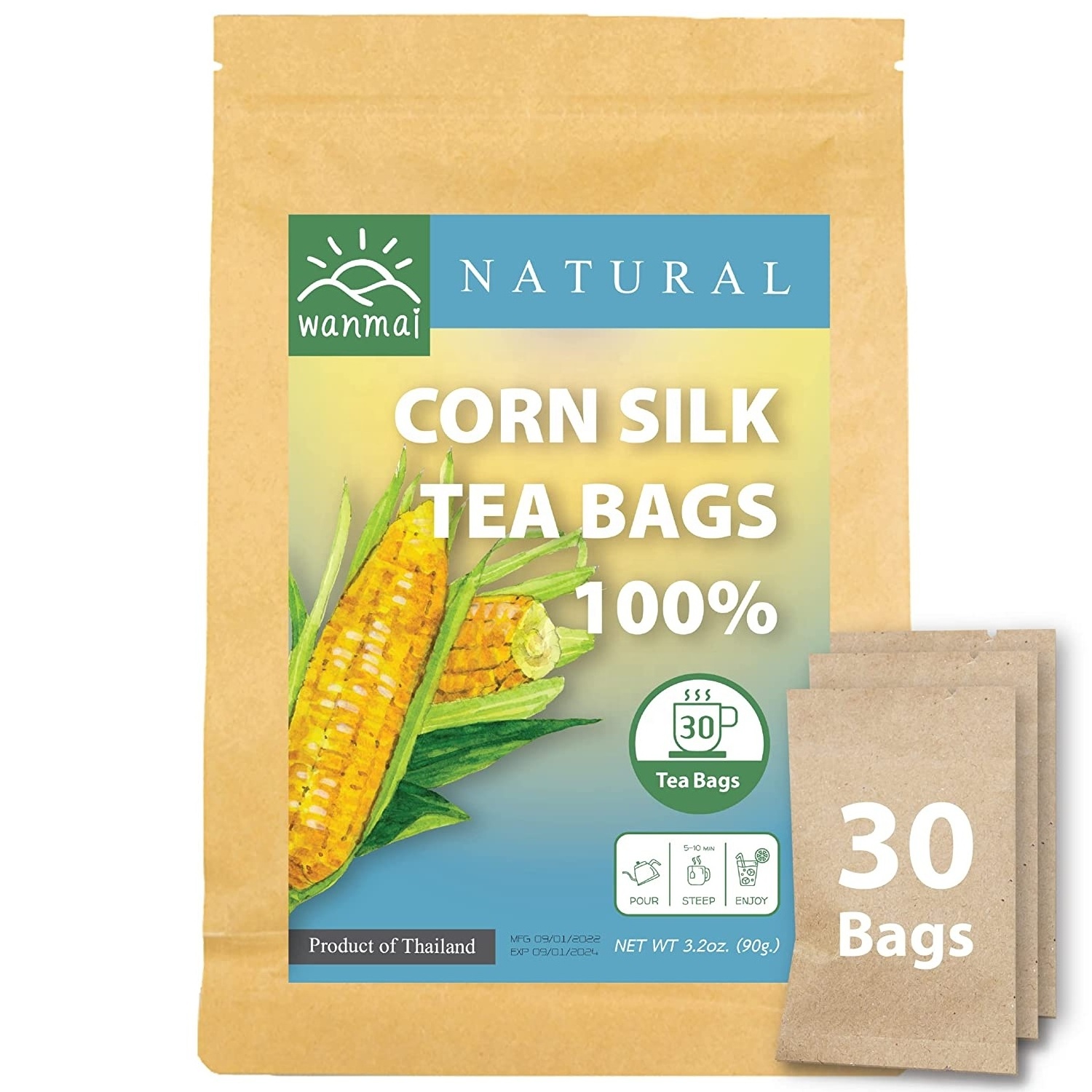 WANMAI29 Corn Silk Tea Supports Vegan and Ketogenic Diets 100% Real Herb in Kraft Steeping Bag