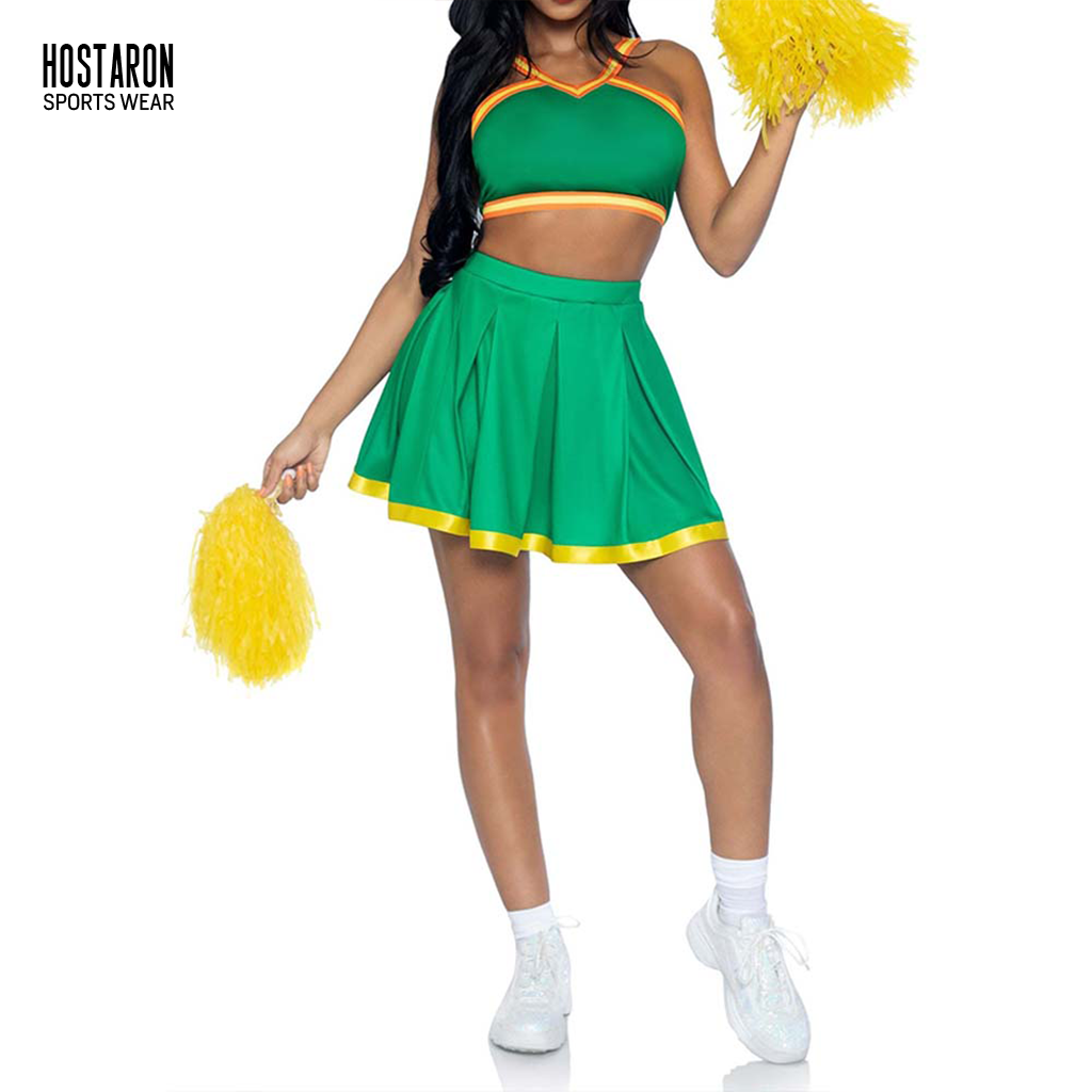 HOSTARON Wholesale Kids Cheer Uniforms Green Team Wear Customized Sublimation Long Sleeve Spandex School Cheerleading Uniform