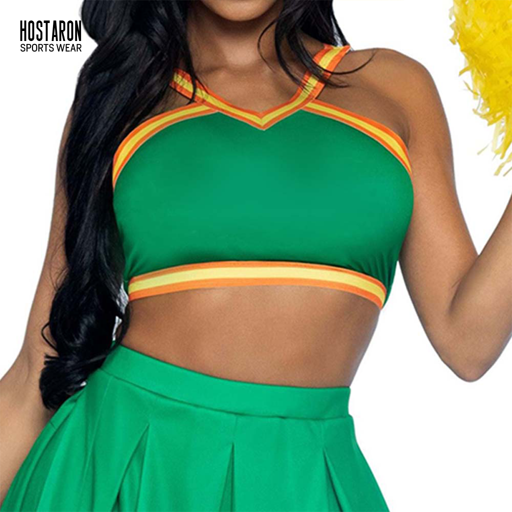 HOSTARON Wholesale Kids Cheer Uniforms Green Team Wear Customized Sublimation Long Sleeve Spandex School Cheerleading Uniform