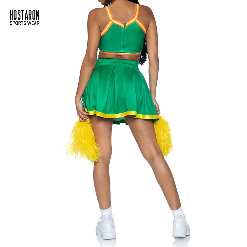 HOSTARON Wholesale Kids Cheer Uniforms Green Team Wear Customized Sublimation Long Sleeve Spandex School Cheerleading Uniform