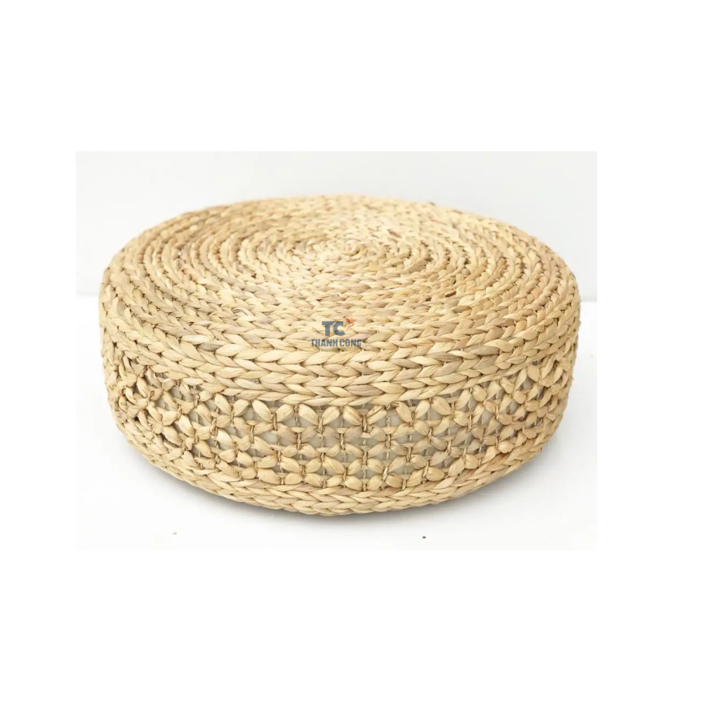 Handwoven Natural Round Water Hyacinth Ottoman Rustic Decor Cushion Water Hyacinth Straw Pouf Japanese Styles