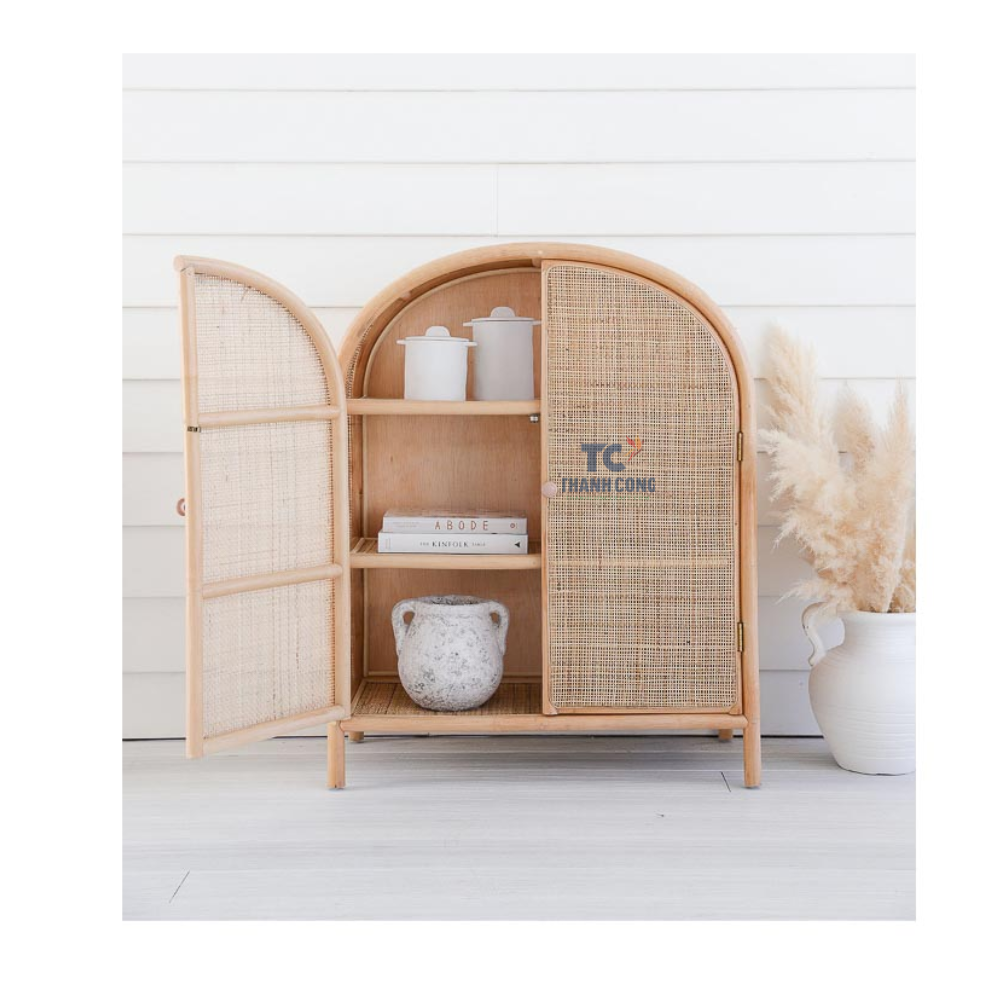 Natural Rattan Arch Hutch Cabinet Kids Toys Storage Shelf For Children Bedroom And Nursery