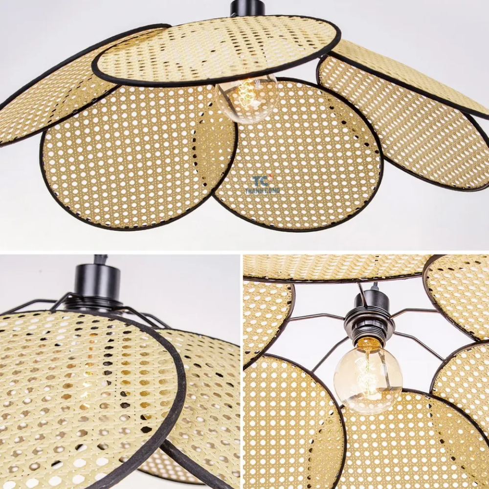 Modern Rattan Lampshade Petal Ceiling Light Flower Shape Decorative Lighting Hanging Lights Wholesale Vietnam