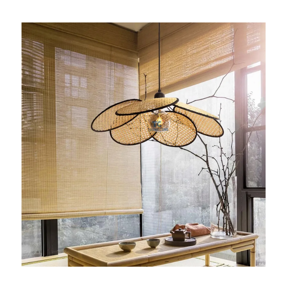 Modern Rattan Lampshade Petal Ceiling Light Flower Shape Decorative Lighting Hanging Lights Wholesale Vietnam