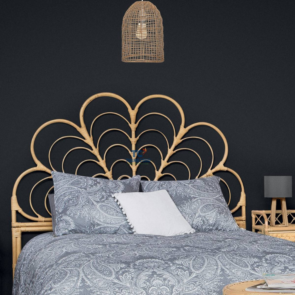 Boho Style Adjustable Bed Head Natural Rattan Flower Shape Handmade Headboard for Bedroom Decoration