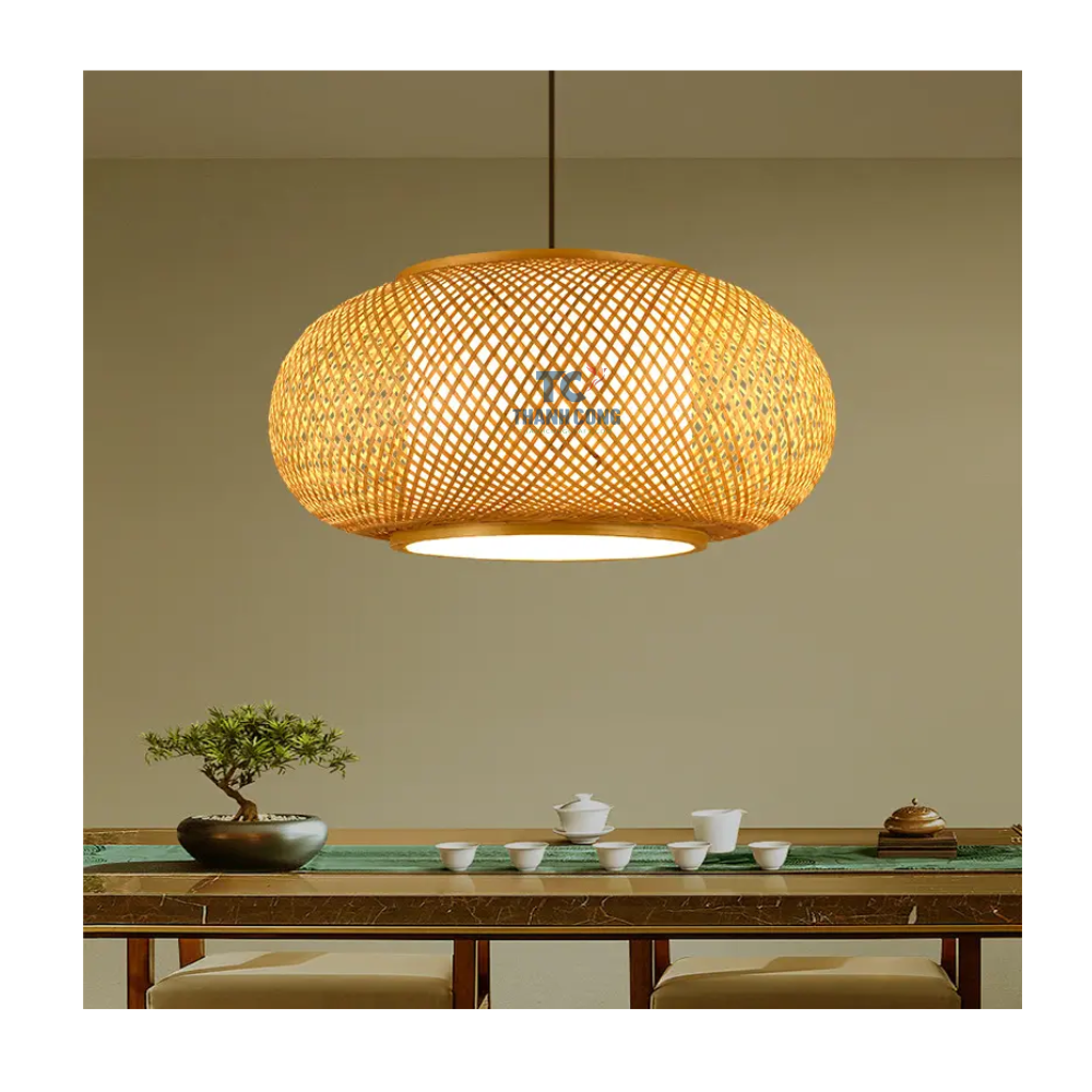 Best Selling Industrial Conch Lampshade Natural Bamboo Rattan Lamp Handmade Vintage Rattan Chandelier Light for Farmhouse