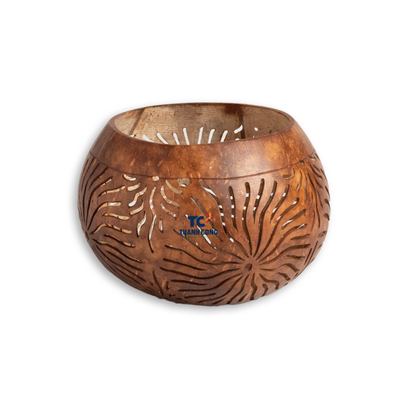 Eco-friendly Handicraft Carved Coconut Shell Tealight Decorative Candle Holder