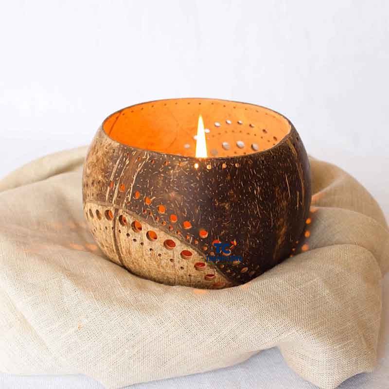 Eco-friendly Handicraft Carved Coconut Shell Tealight Decorative Candle Holder