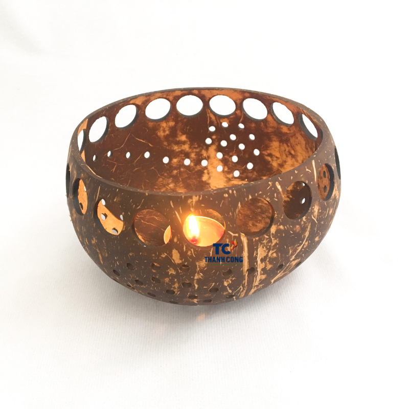 Eco-friendly Handicraft Carved Coconut Shell Tealight Decorative Candle Holder