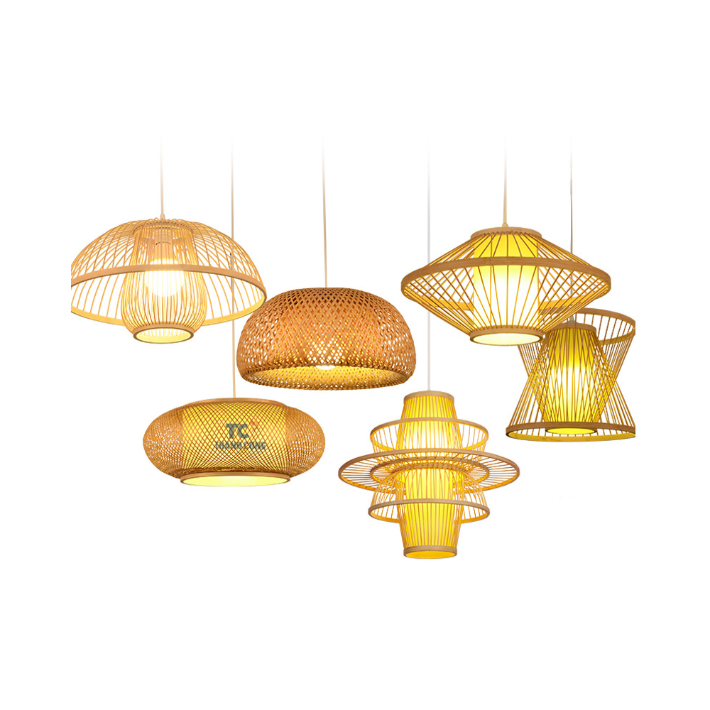 Modern Natural Bamboo Lampshade Led Lights Rattan Ceiling Light Wood Pendant Lamp Cheapest Price