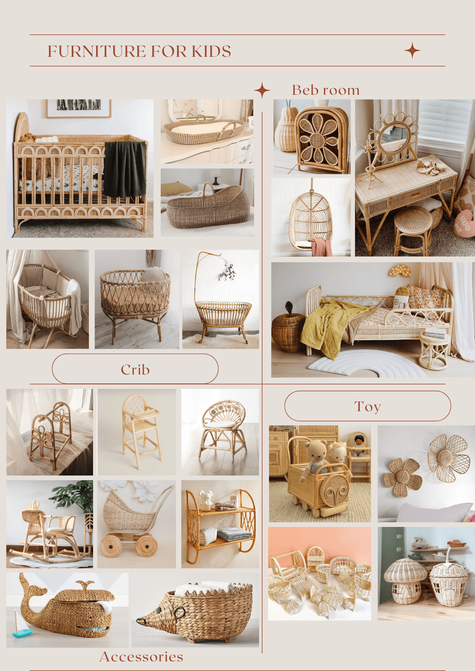 Natural Wicker Woven Baby Swing Bassinet Rattan Baby Bassinet made from Vietnam Manufacturer