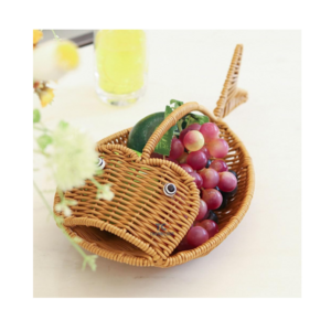 Eco Friendly Rattan Vegetable Storage Serving Basket Rustic Fish Shape Holder Bread Baking Tray Food Baskets