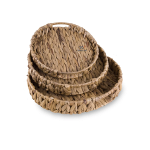 Wholesales Vietnam Round Water Hyacinth Wicker Woven Tray With Handle Tray For Decor Round Natural Tray