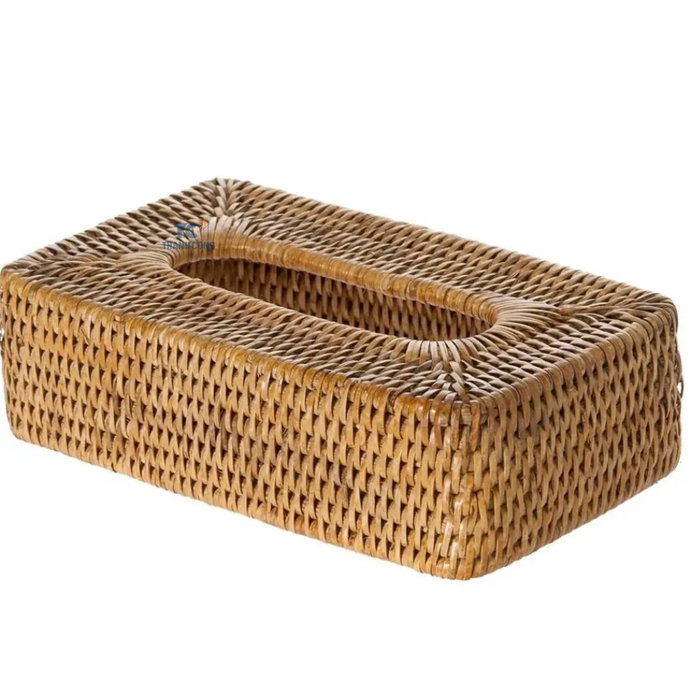 Rattan New Design 2023 Decorative Rattan Square Honey Brown Tissue Box Cover Tissue Box Cover Elegant