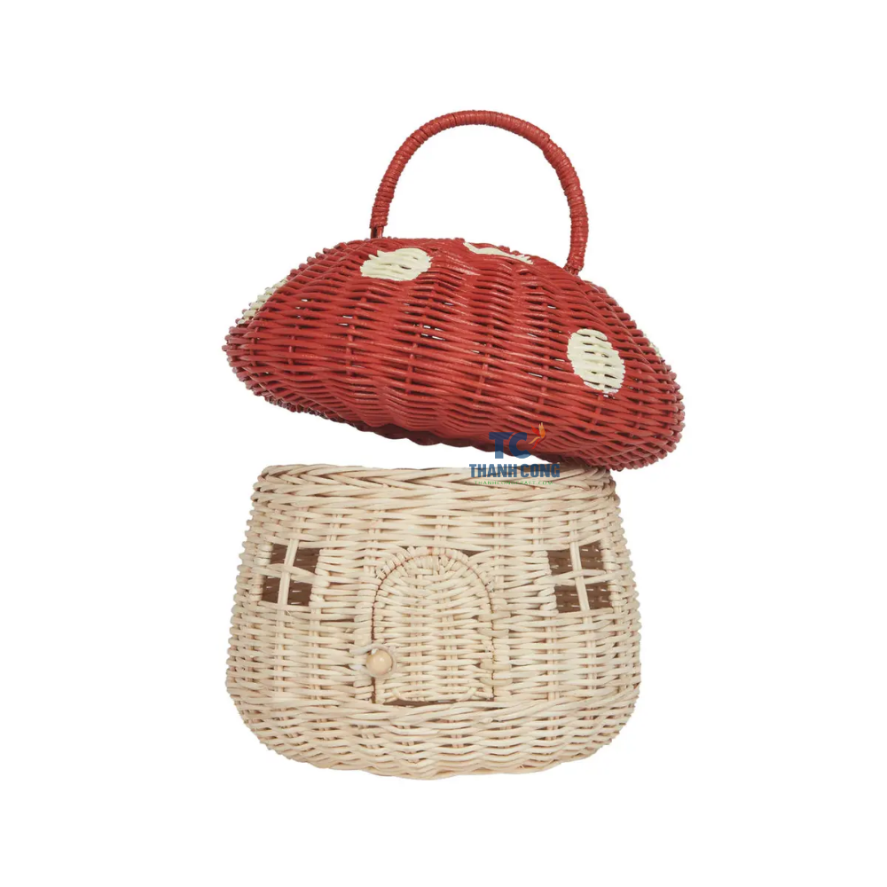 Wholesale Suitable for Home and Kids Rattan Basket for Kids Mushroom Storage Basket Natural Rattan Basket