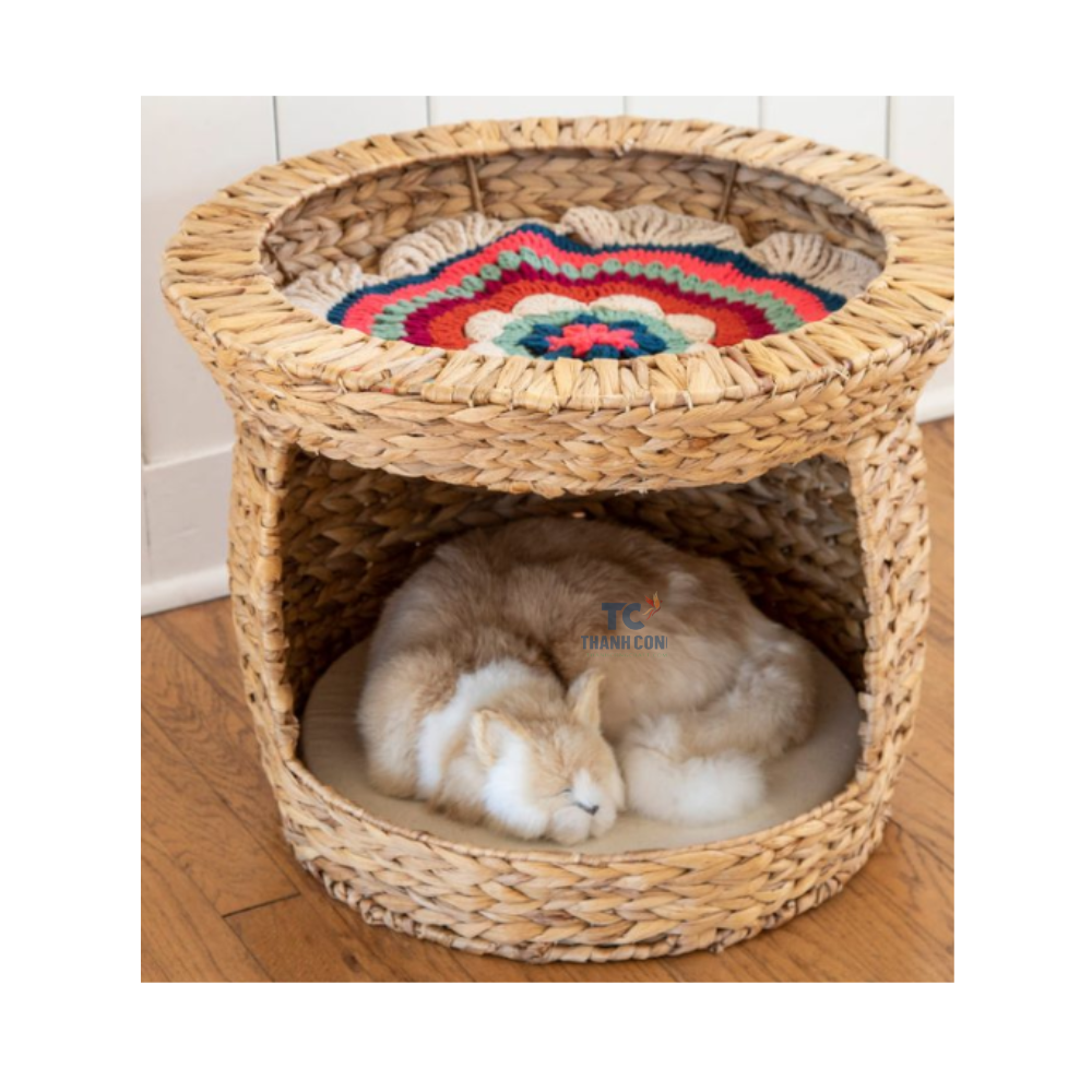 Handmade Water Hyacinth Luxury Pet Soft Bed Rattan Pet House Woven Cat & Dog Sleeping Basket Beds Eco Friendly Products