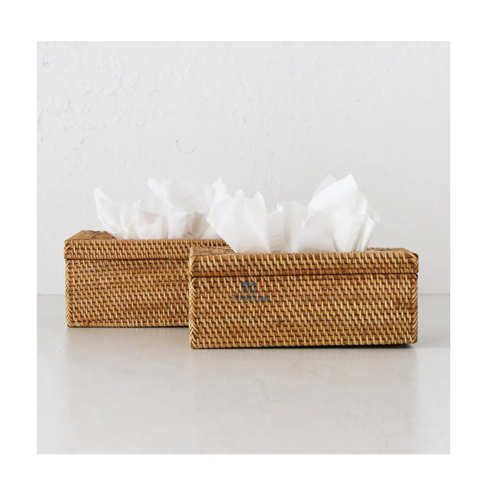 Rattan New Design 2023 Decorative Rattan Square Honey Brown Tissue Box Cover Tissue Box Cover Elegant