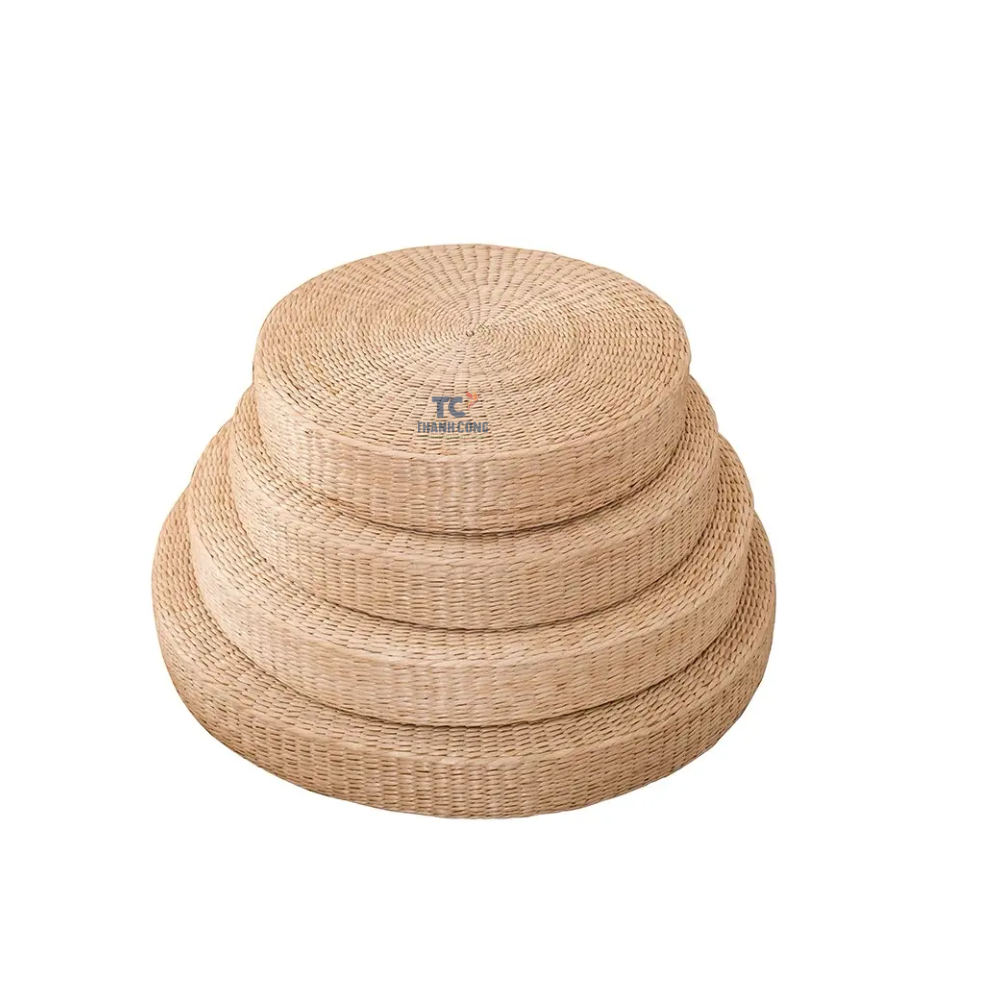 Wholesales Natural Round Water Hyacinth Ottoman Rustic Cushion Water Hyacinth Straw Pouf For Home