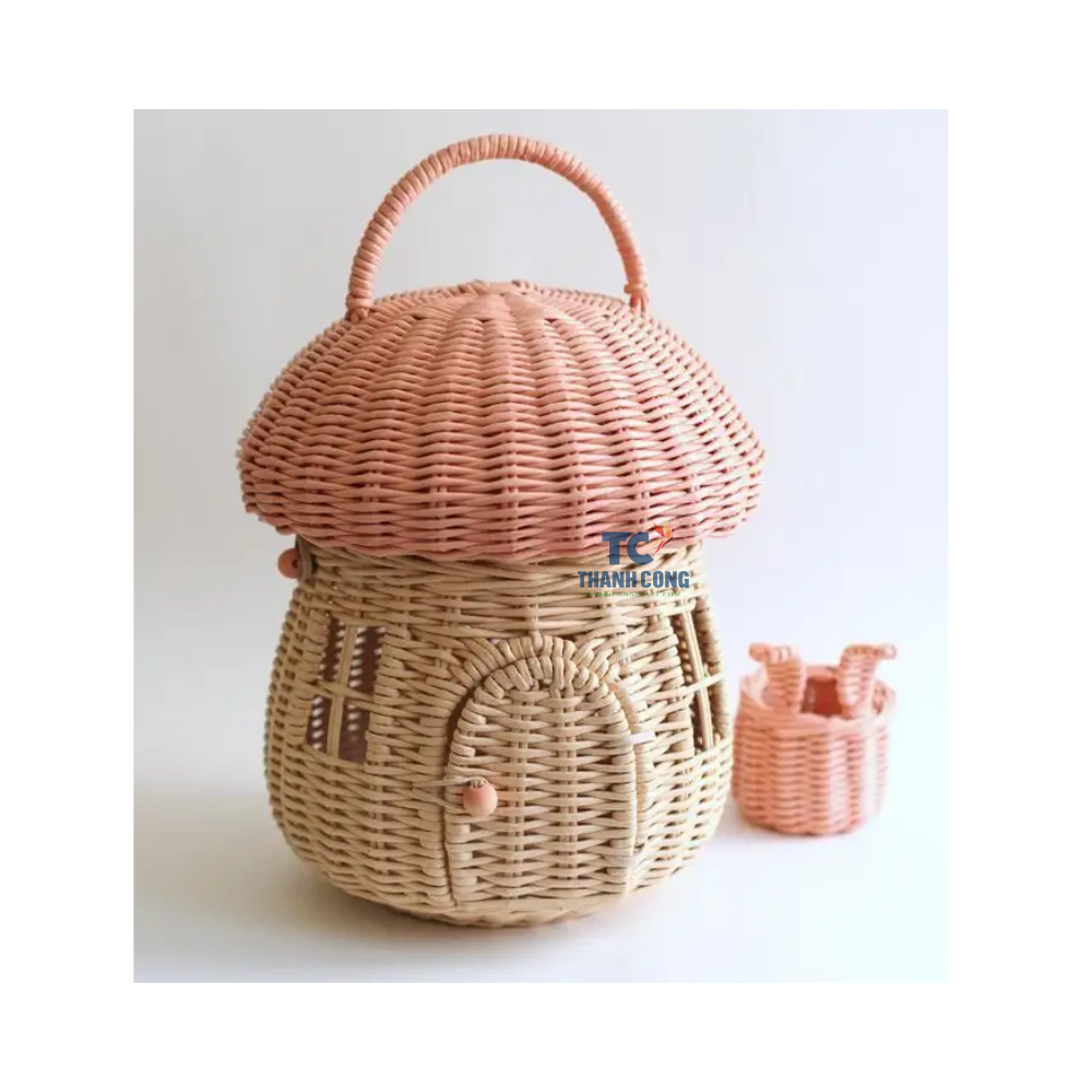 Wholesale Suitable for Home and Kids Rattan Basket for Kids Mushroom Storage Basket Natural Rattan Basket