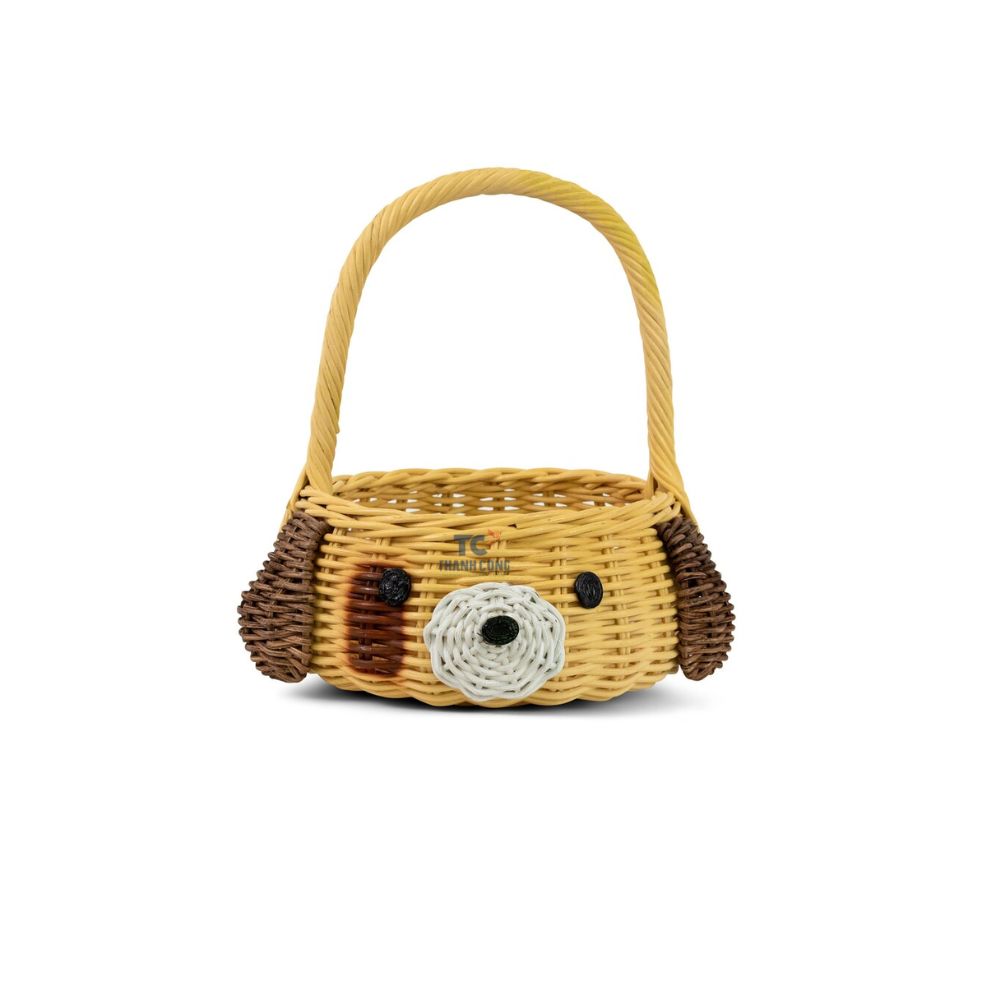 Hand Woven Dog Rattan Easter Basket Decorative Home Decor Shelf Organizer Storage Cute Handmade Handcrafted Gift