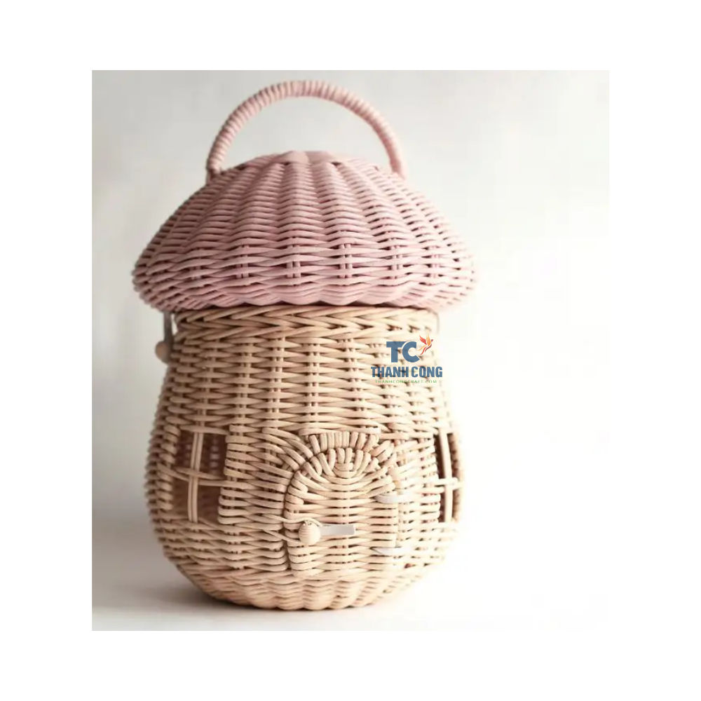 Wholesale Suitable for Home and Kids Rattan Basket for Kids Mushroom Storage Basket Natural Rattan Basket