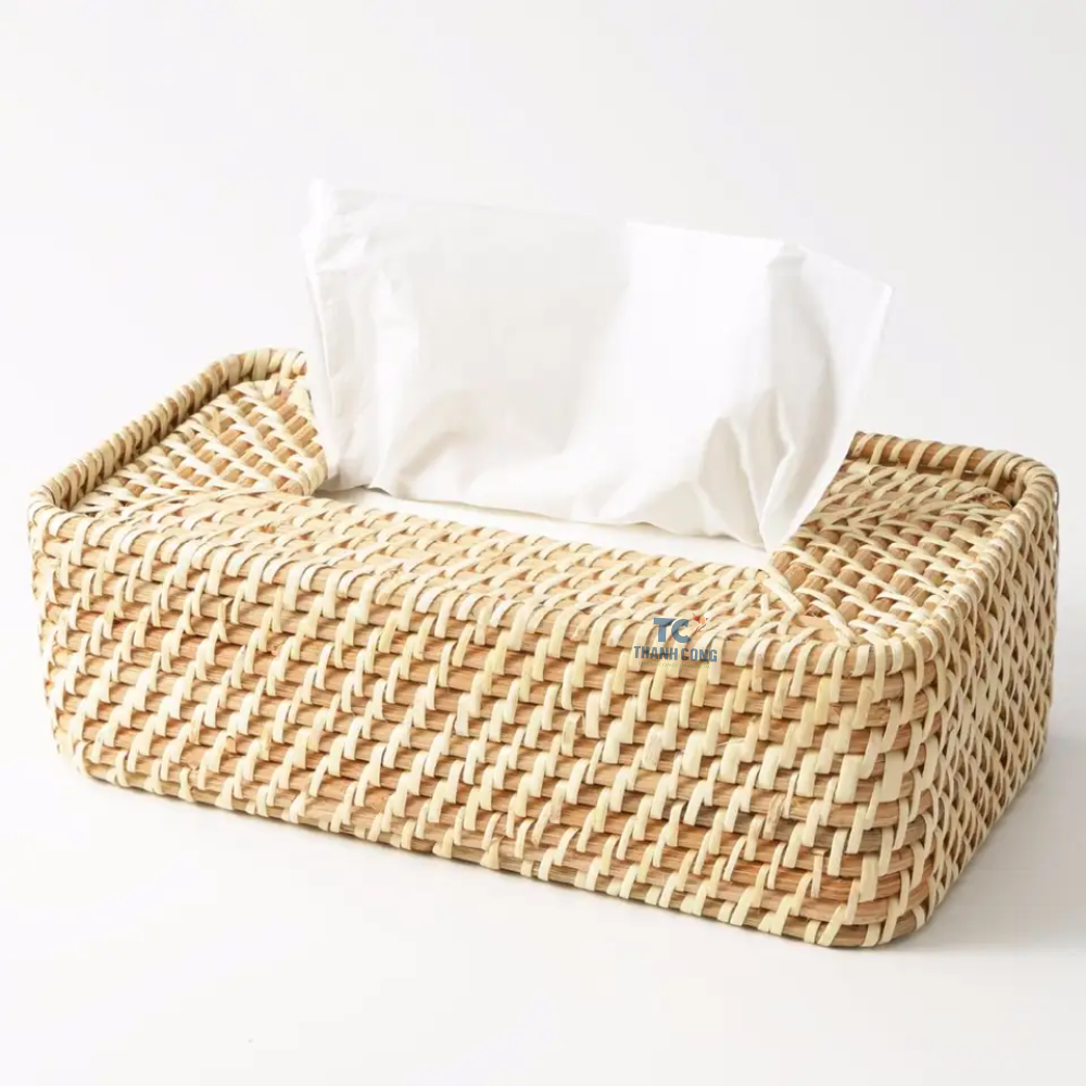 Rattan New Design 2023 Decorative Rattan Square Honey Brown Tissue Box Cover Tissue Box Cover Elegant