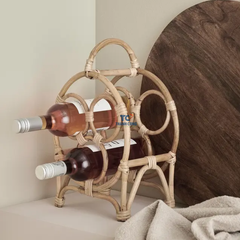 Top Selected Vintage Natural Rattan Round Wine Rack Boho Rattan 6 Bottles Wine Storage Basket Wholesale