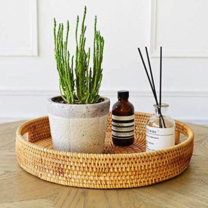 Small Flat Bottom Wicker Rattan Basket with Handle storage baskets