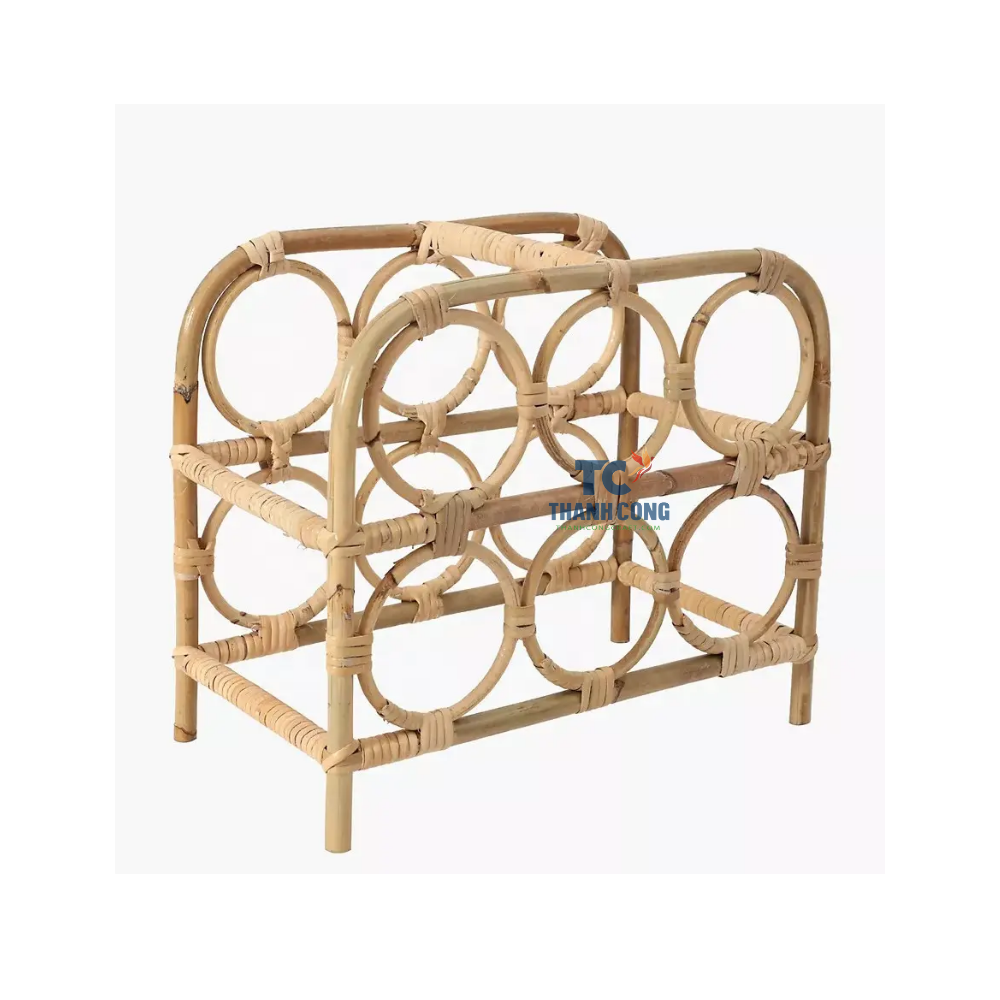 Top Selected Vintage Natural Rattan Round Wine Rack Boho Rattan 6 Bottles Wine Storage Basket Wholesale