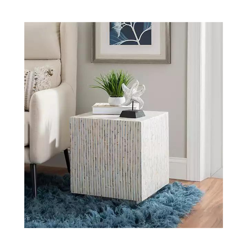 TOP SELLING New Arrival Mother Of Pearl Sells Wood Base Accent Table Mother of Pearl Striped Side Table MOP Stool