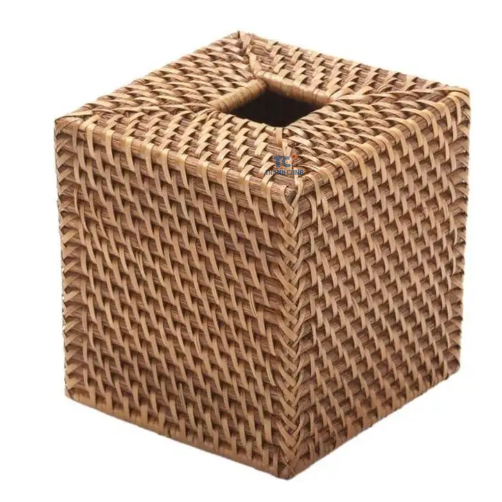 Rattan New Design 2023 Decorative Rattan Square Honey Brown Tissue Box Cover Tissue Box Cover Elegant