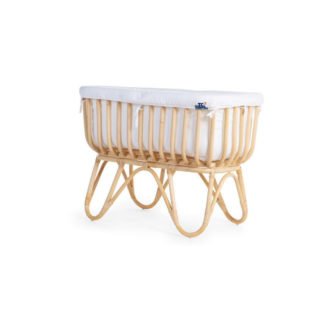 Eco Friendly Kids Baby Cribs Bassinet Rattan Baby Doll Crib Doll Kids Furniture Rattan Doll Crib