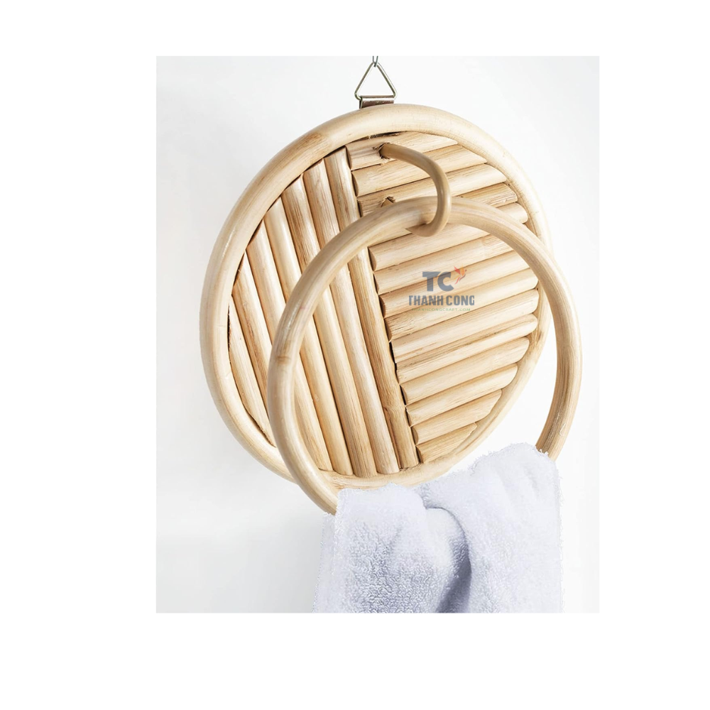 Round Wall Mounted Bathroom Decor Accessories Hand Towel Rack Shelf Sets Rattan Holder Rack For Towels