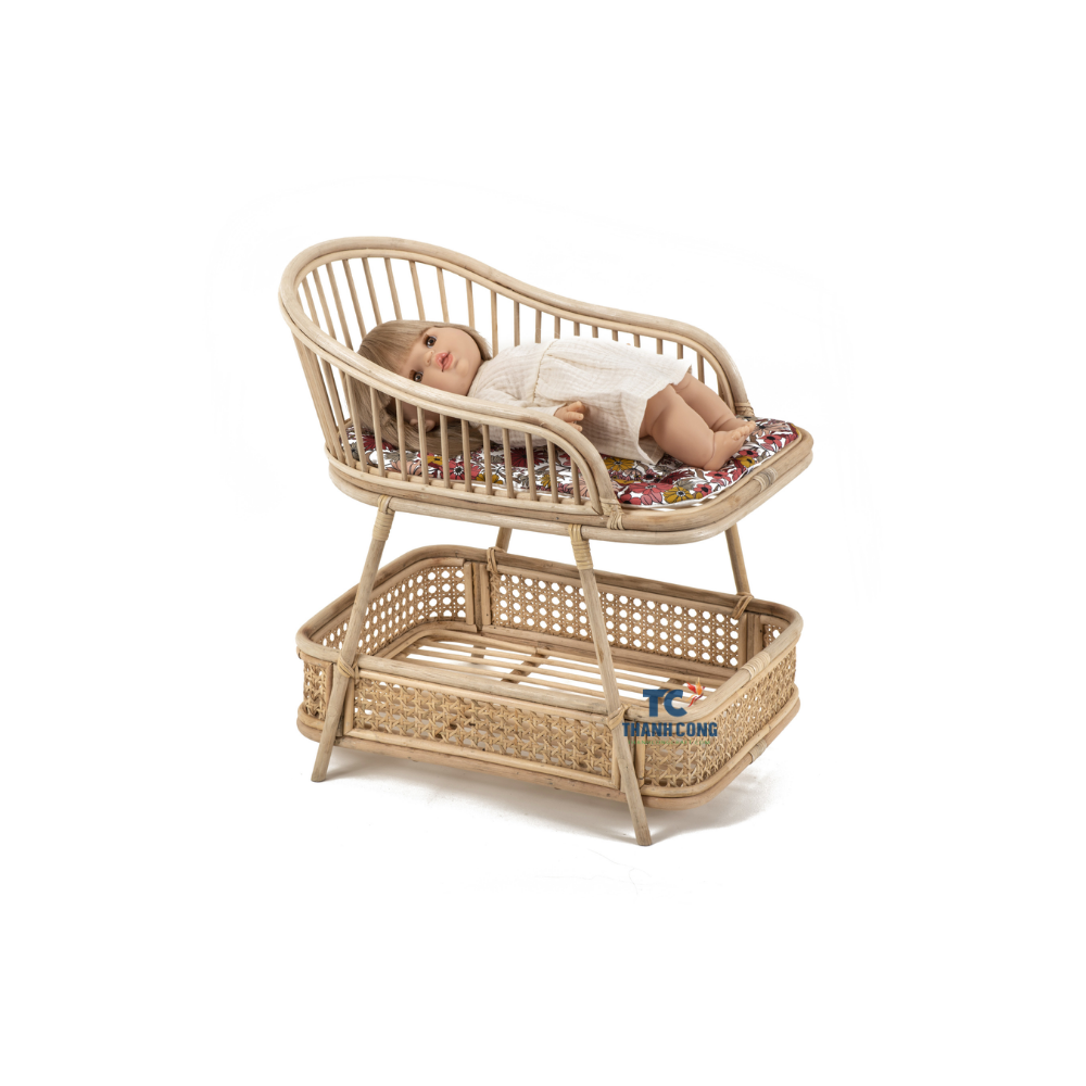 Hot Sale Hand-woven Healthy Eco-friendly Bassinet Crib Natural Rattan Wicker Newborn Baby Change Table