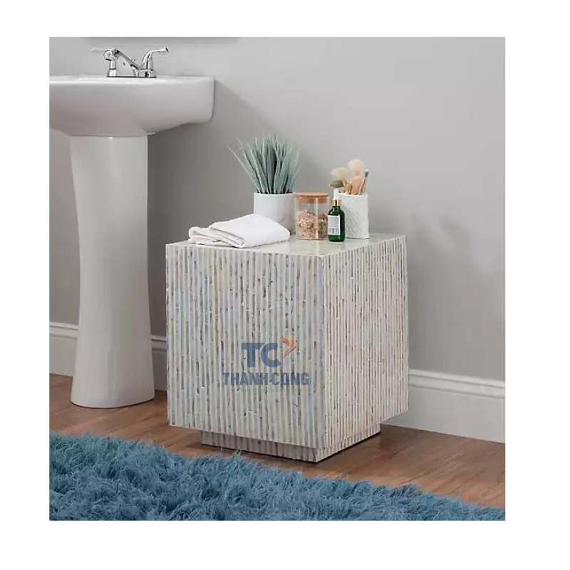 TOP SELLING New Arrival Mother Of Pearl Sells Wood Base Accent Table Mother of Pearl Striped Side Table MOP Stool