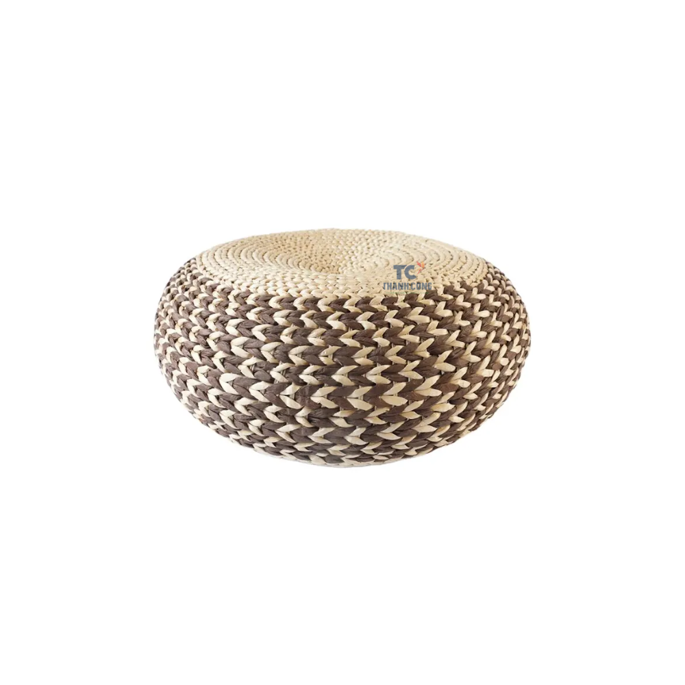 Wholesales Natural Round Water Hyacinth Ottoman Rustic Cushion Water Hyacinth Straw Pouf For Home