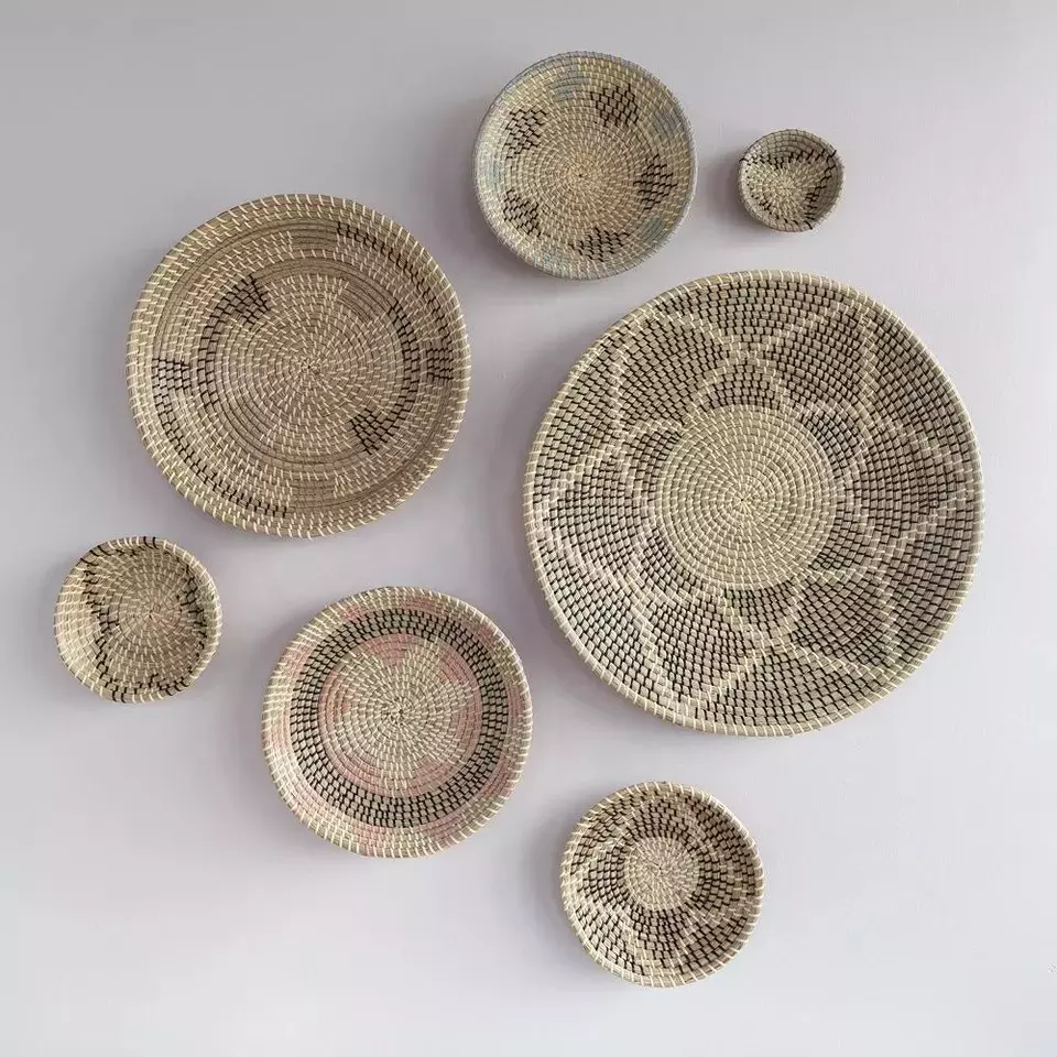 Seagrass wicker wall basket plate decor/african Star details boho wall decor for home decor