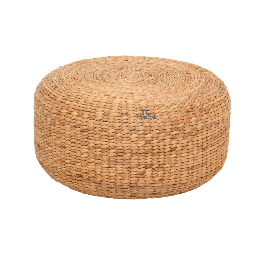 Handwoven Natural Round Water Hyacinth Ottoman Rustic Decor Cushion Water Hyacinth Straw Pouf Japanese Styles