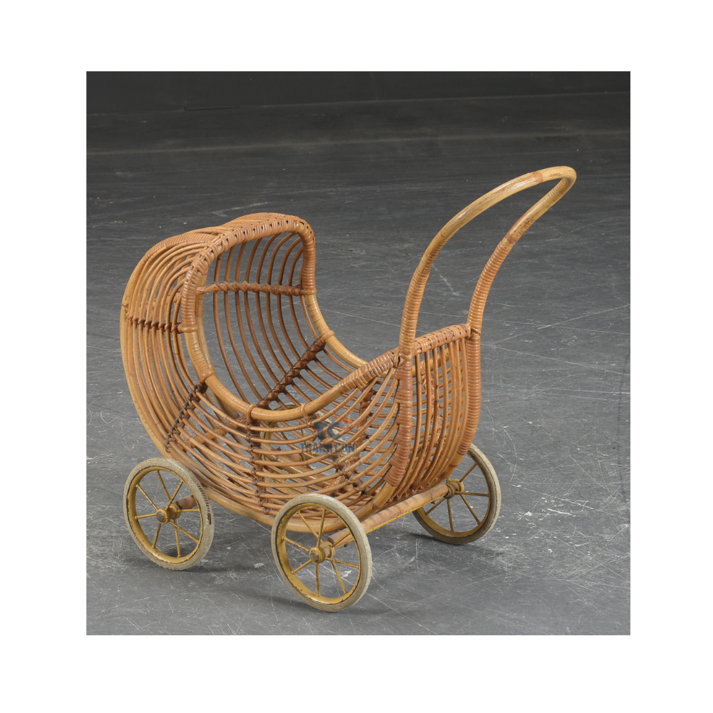 Natural wicker doll pram rattan cart prams for dolls kids toys imaginative play baby strollers wholesale