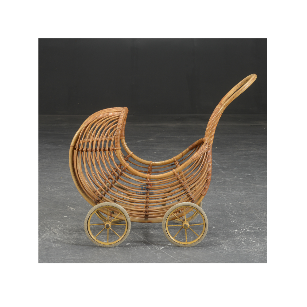 Natural wicker doll pram rattan cart prams for dolls kids toys imaginative play baby strollers wholesale