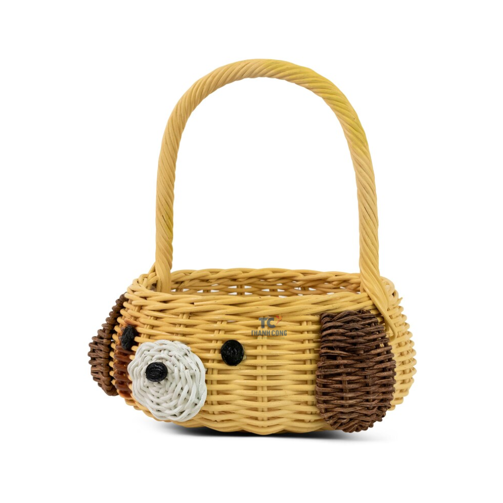 Hand Woven Dog Rattan Easter Basket Decorative Home Decor Shelf Organizer Storage Cute Handmade Handcrafted Gift