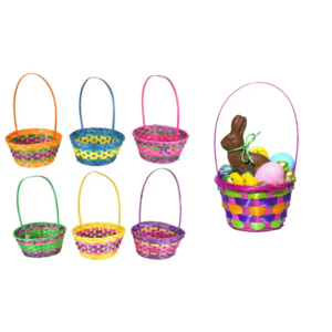 Wholesale Personalized Easter baskets online bamboo woven with straps colored classic round gift basket with handle color