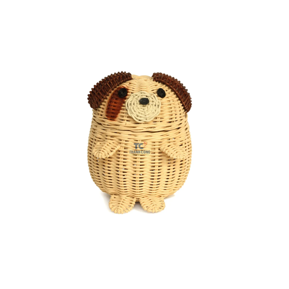 Hand Woven Dog Rattan Easter Basket Decorative Home Decor Shelf Organizer Storage Cute Handmade Handcrafted Gift