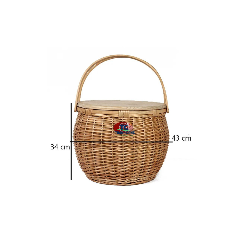 Wholesale Wood Handle Round Oval Rattan Insulated Bamboo Picnic Hamperbaskets Wood Lid Wicker Picnic Basket Set With Cooler RB10