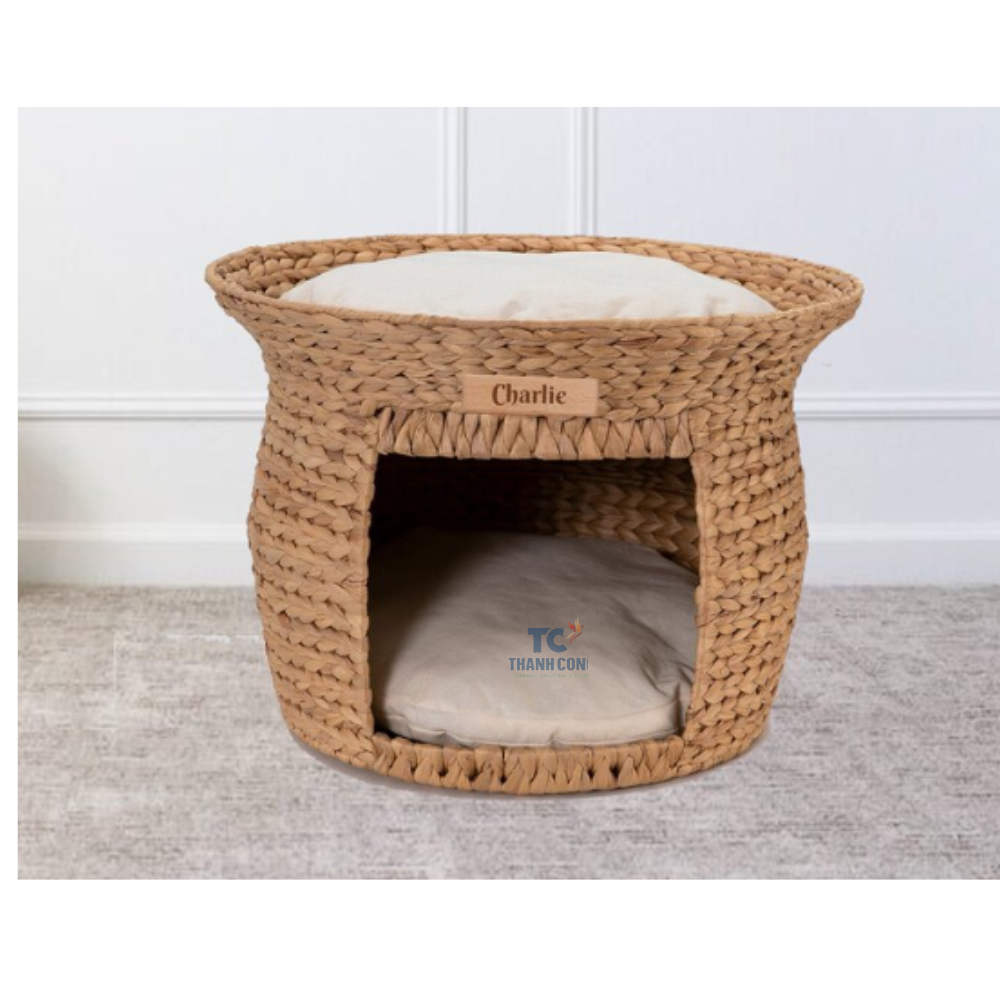 Handmade Water Hyacinth Luxury Pet Soft Bed Rattan Pet House Woven Cat & Dog Sleeping Basket Beds Eco Friendly Products