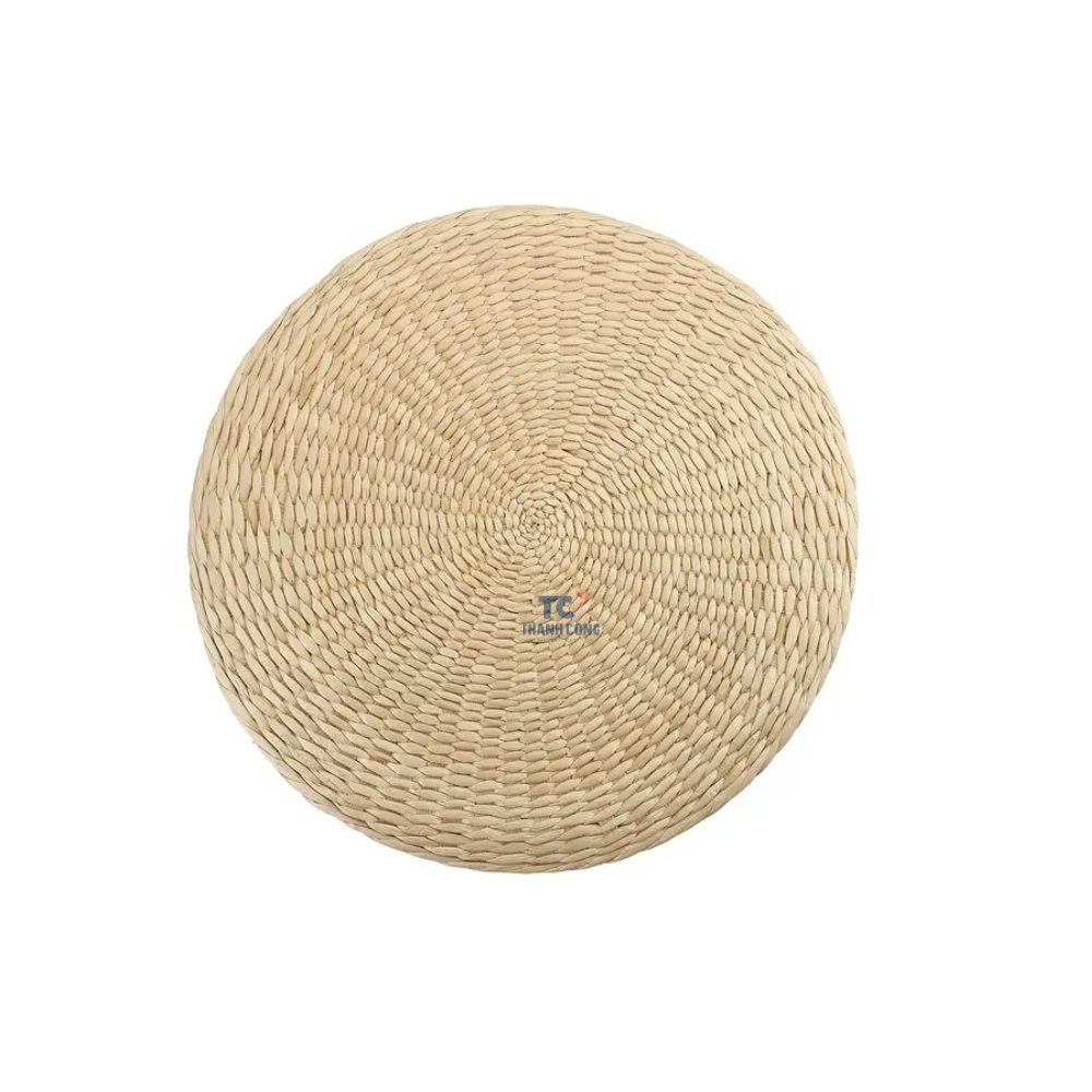 Handwoven Natural Round Water Hyacinth Ottoman Rustic Decor Cushion Water Hyacinth Straw Pouf Japanese Styles