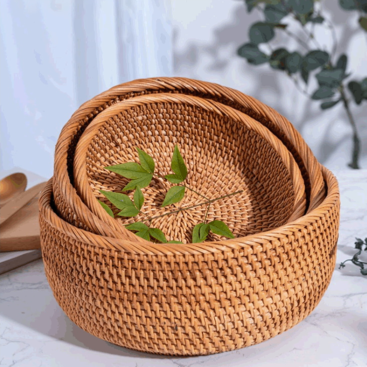 Small Flat Bottom Wicker Rattan Basket with Handle storage baskets