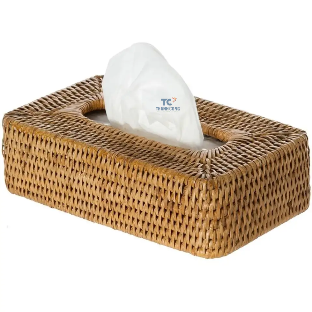 Rattan New Design 2023 Decorative Rattan Square Honey Brown Tissue Box Cover Tissue Box Cover Elegant